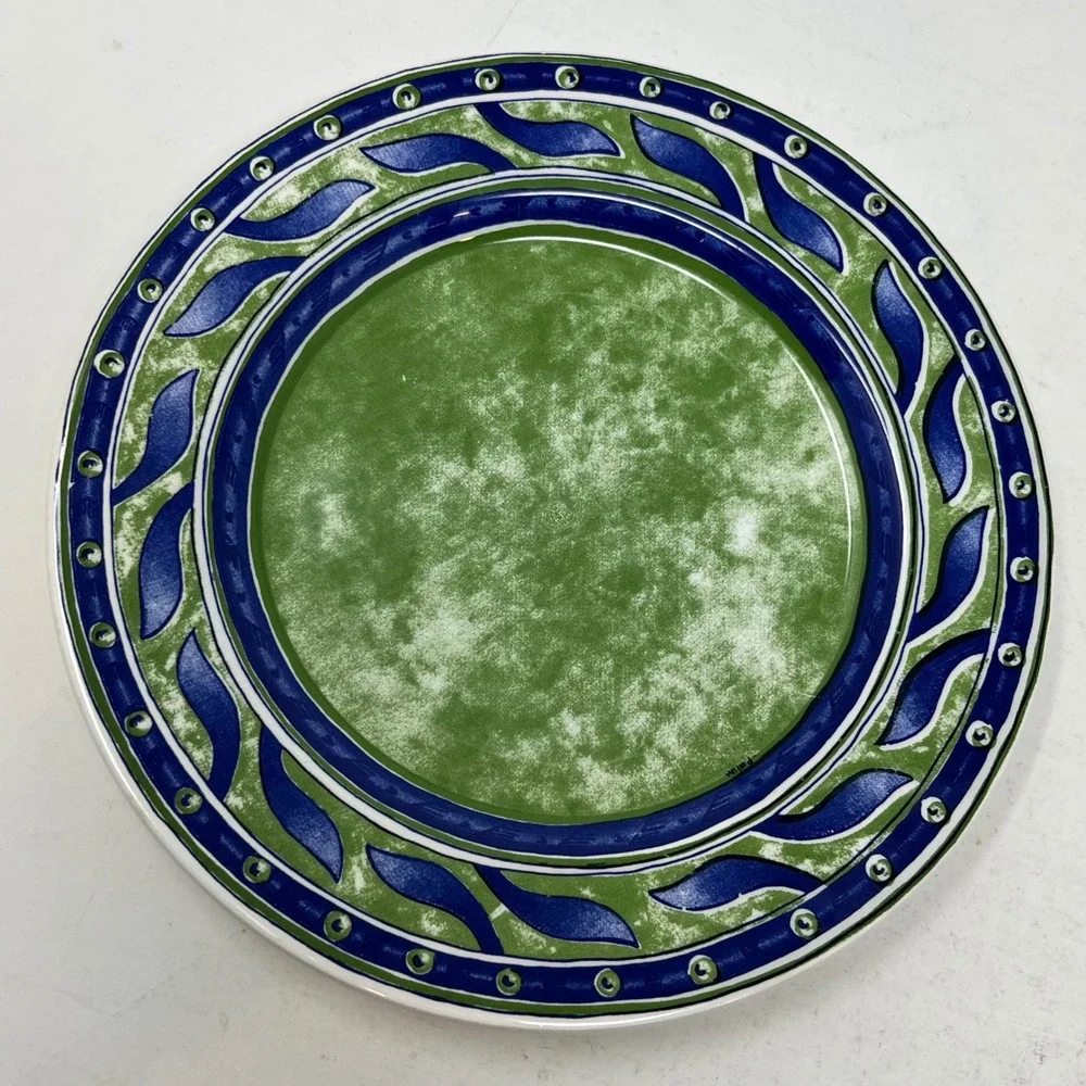 Pier 1 Versailles Salad Plates Set 4 Green Blue Leaf Italy Ceramica Quadrifoglio